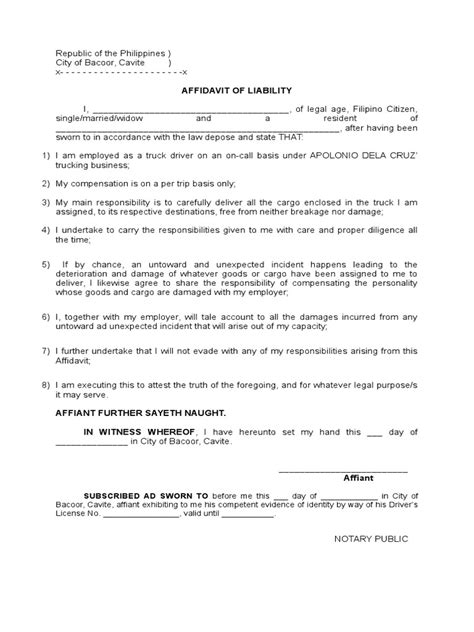 AFFIDAVIT OF LIABILITY .